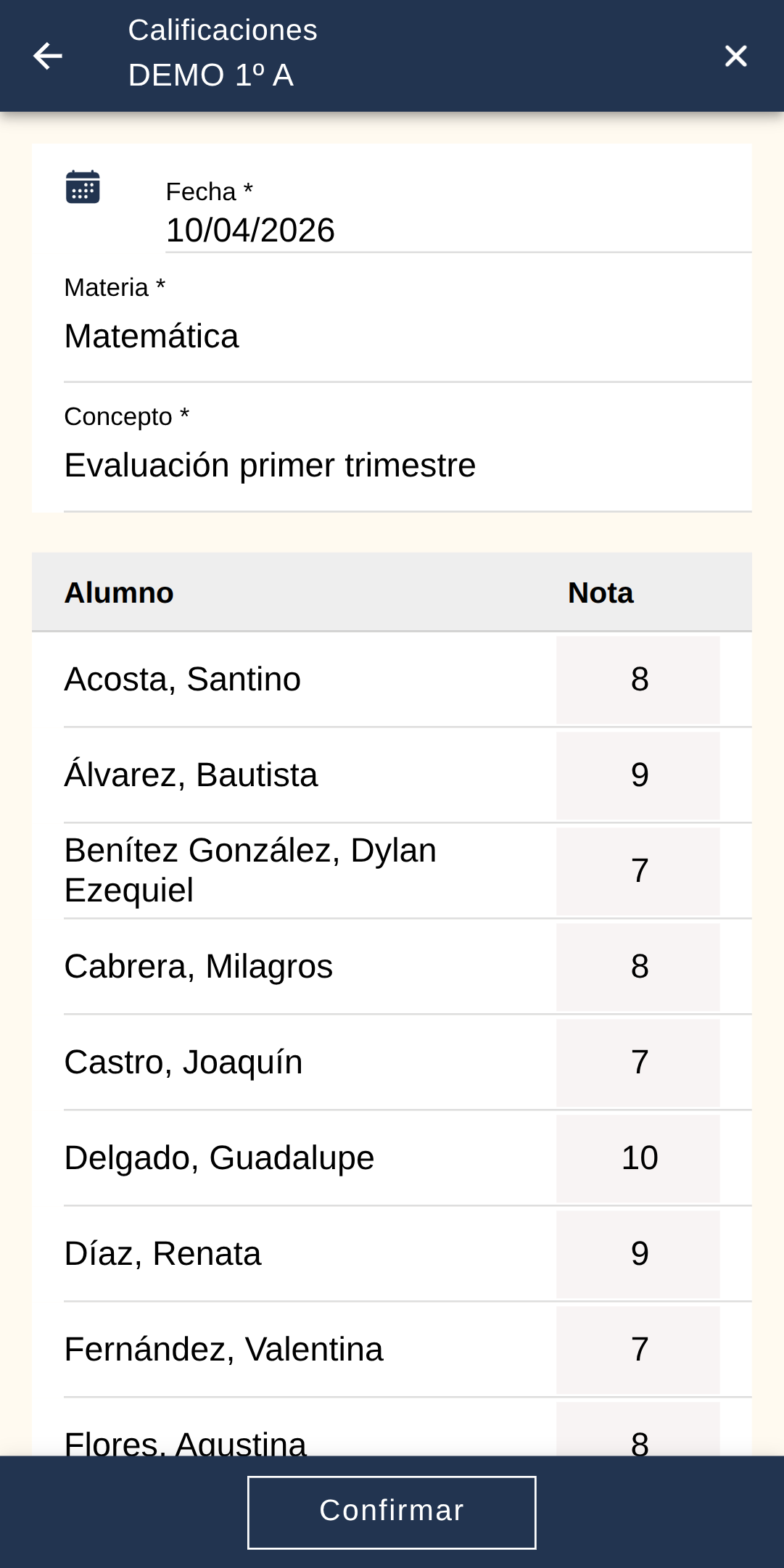Calificaciones del curso